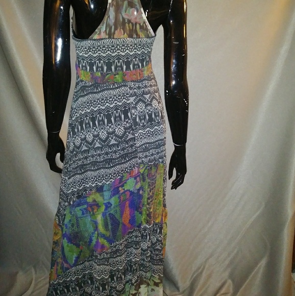 WESTON Print on Net fabric maxi Dress sz M - Picture 5 of 8